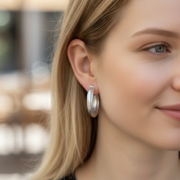 Clover Jewelry - Classic Silver Hoop Earrings - Elegant Everyday Style, NWT